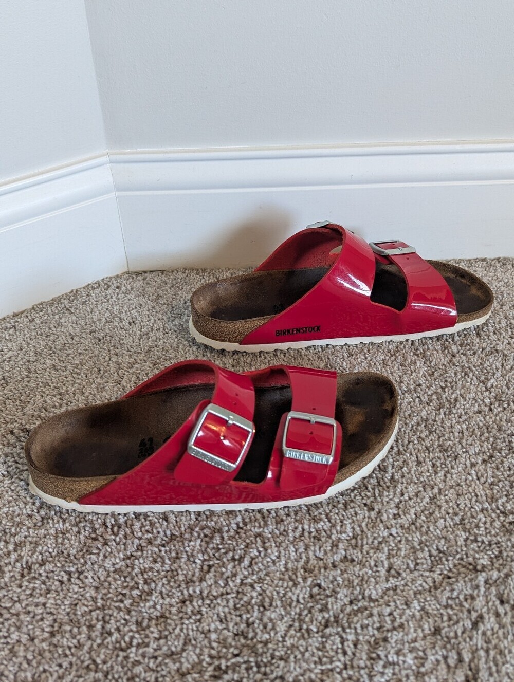 Birkenstock Arizona Red Patent Mono Slide sz 41